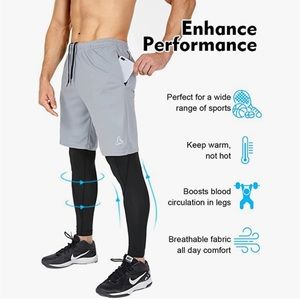 Mens 2 in 1 running shorts and compression pants